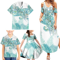 Aotearoa Maori Koru Curves Family Matching Summer Maxi Dress and Hawaiian Shirt Mossy Paua Shell
