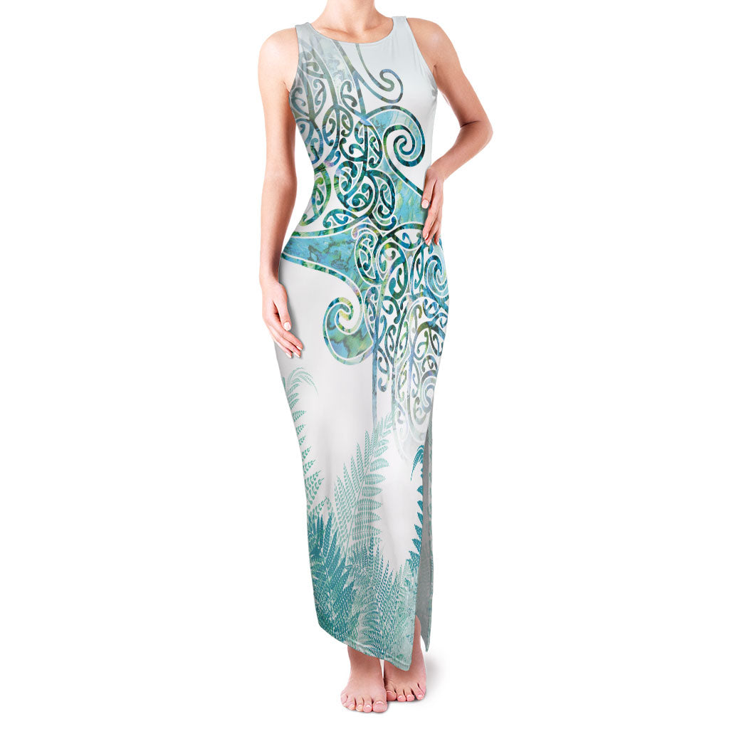 Aotearoa Maori Koru Curves Family Matching Tank Maxi Dress and Hawaiian Shirt Mossy Paua Shell
