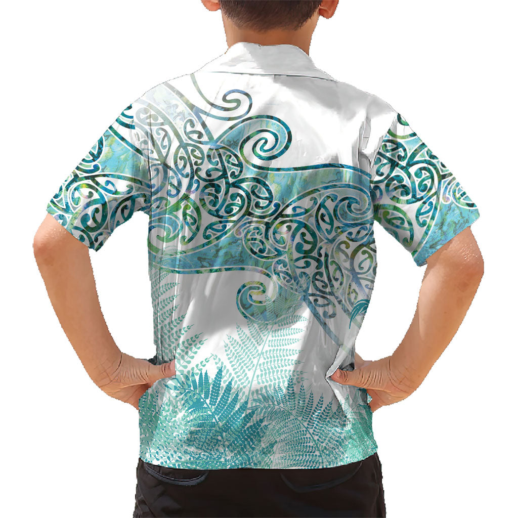 Aotearoa Maori Koru Curves Kid Hawaiian Shirt Mossy Paua Shell
