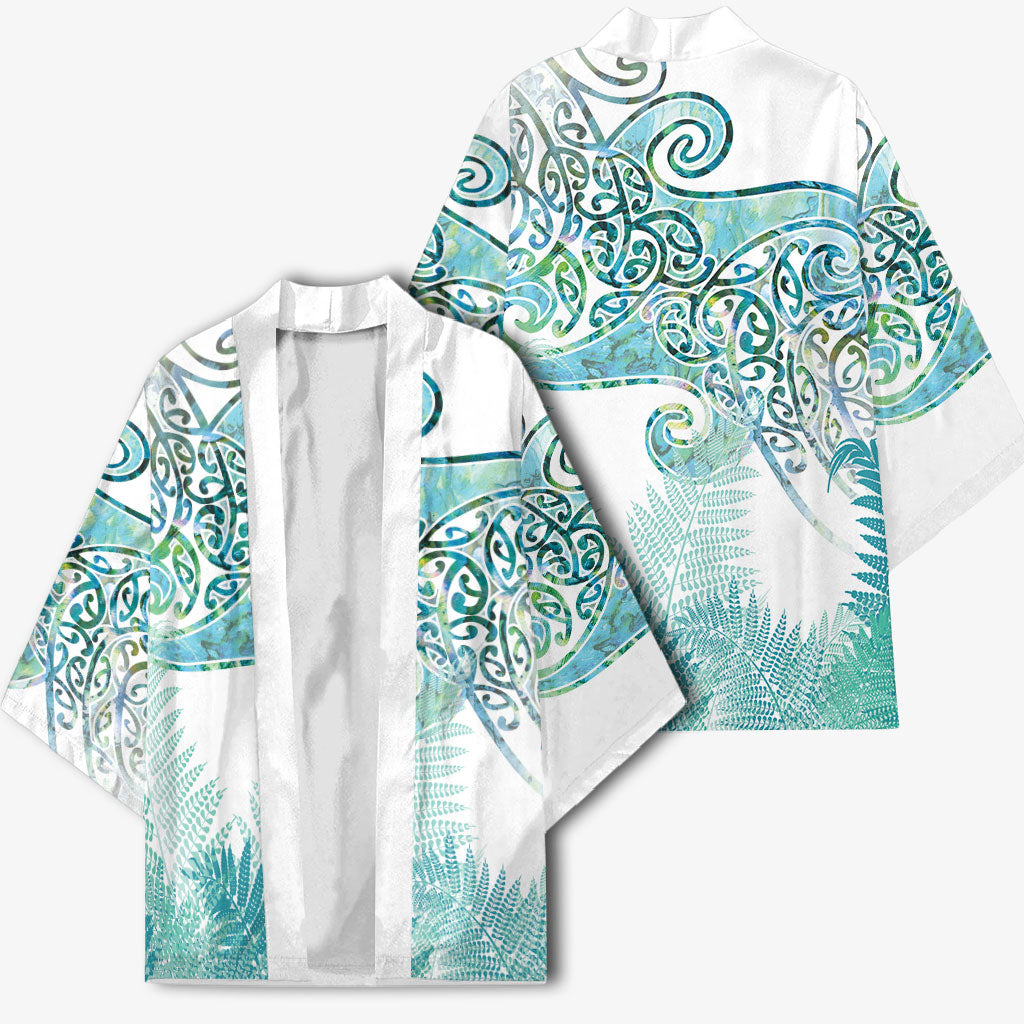 Aotearoa Maori Koru Curves Kimono Mossy Paua Shell