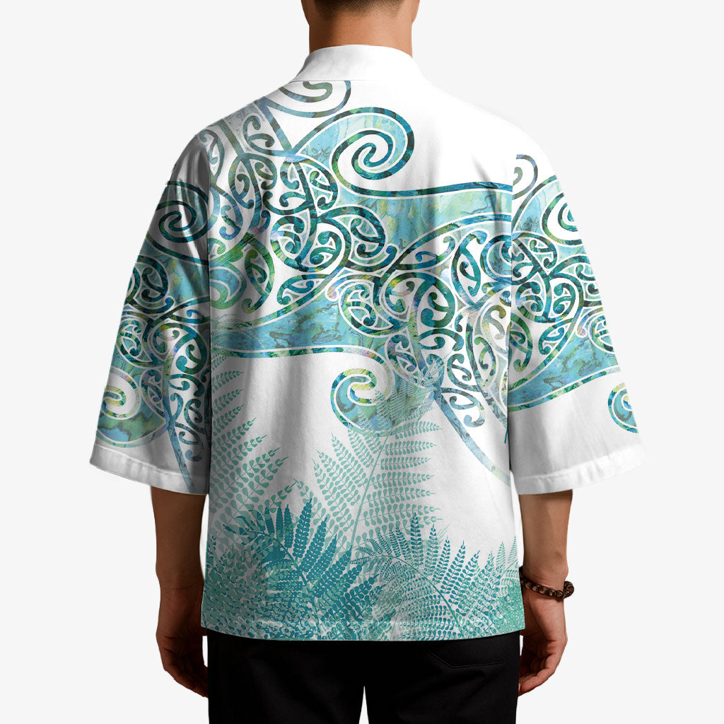 Aotearoa Maori Koru Curves Kimono Mossy Paua Shell