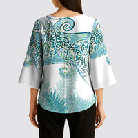Aotearoa Maori Koru Curves Kimono Sleeve Blouse Mossy Paua Shell