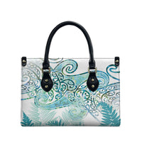 Aotearoa Maori Koru Curves Leather Bag Mossy Paua Shell