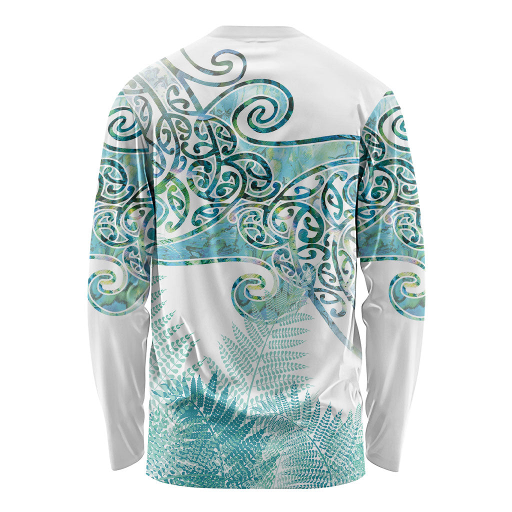 Aotearoa Maori Koru Curves Long Sleeve Shirt Mossy Paua Shell