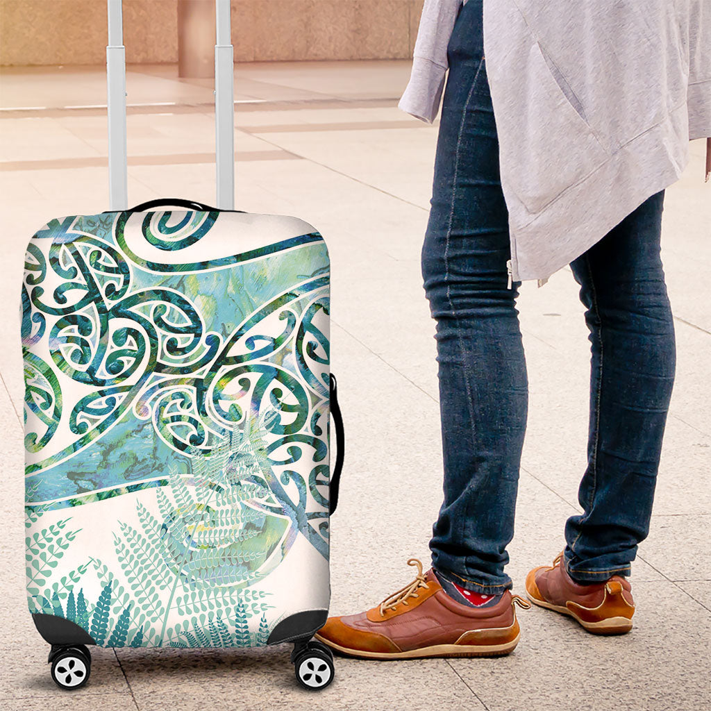 Aotearoa Maori Koru Curves Luggage Cover Mossy Paua Shell