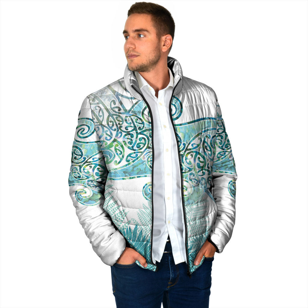 Aotearoa Maori Koru Curves Padded Jacket Mossy Paua Shell