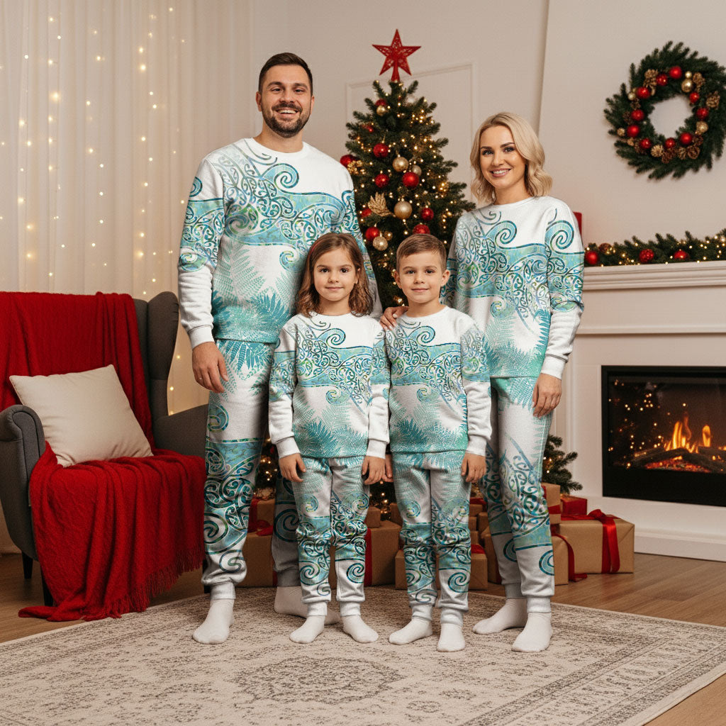 Aotearoa Maori Koru Curves Christmas Pajama Set Mossy Paua Shell