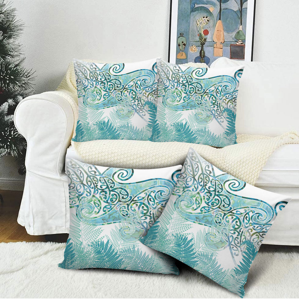 Aotearoa Maori Koru Curves Pillow Cover Mossy Paua Shell