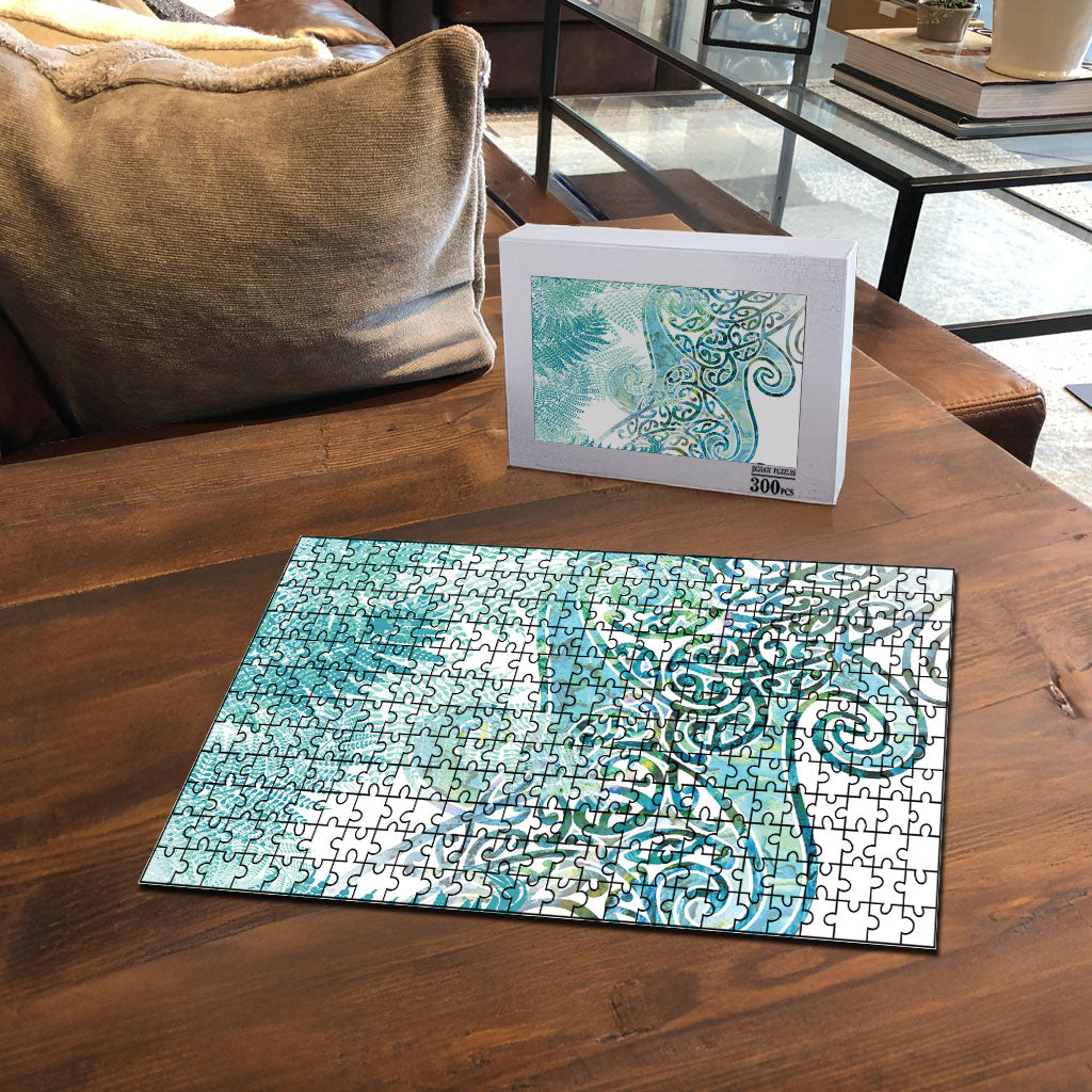 Aotearoa Maori Koru Curves Puzzle Mossy Paua Shell