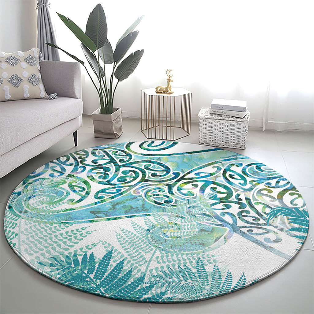 Aotearoa Maori Koru Curves Round Carpet Mossy Paua Shell