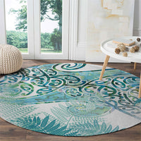 Aotearoa Maori Koru Curves Round Carpet Mossy Paua Shell