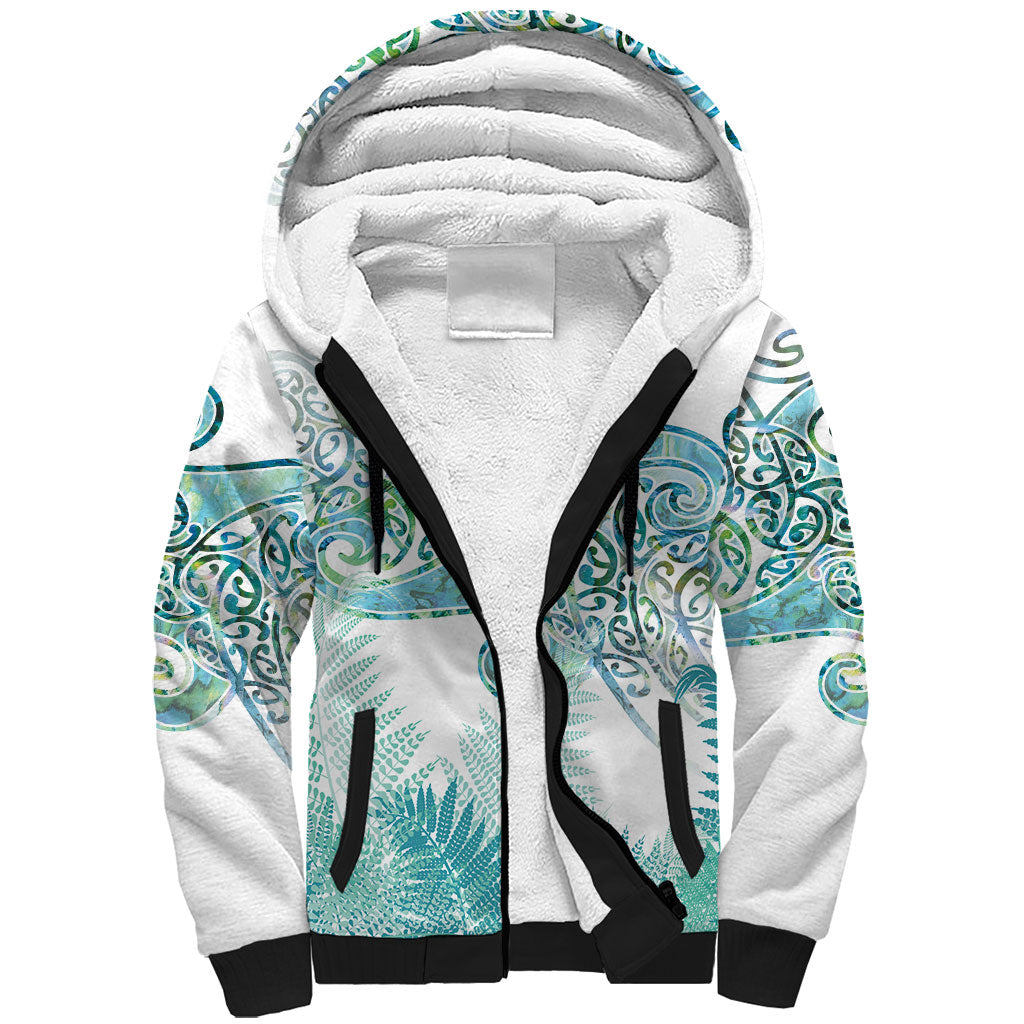 Aotearoa Maori Koru Curves Sherpa Hoodie Mossy Paua Shell