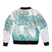 Aotearoa Maori Koru Curves Sleeve Zip Bomber Jacket Mossy Paua Shell