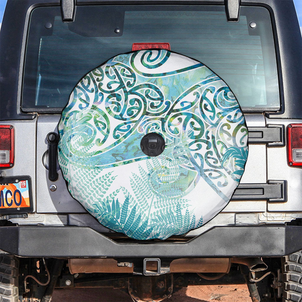 Aotearoa Maori Koru Curves Spare Tire Cover Mossy Paua Shell