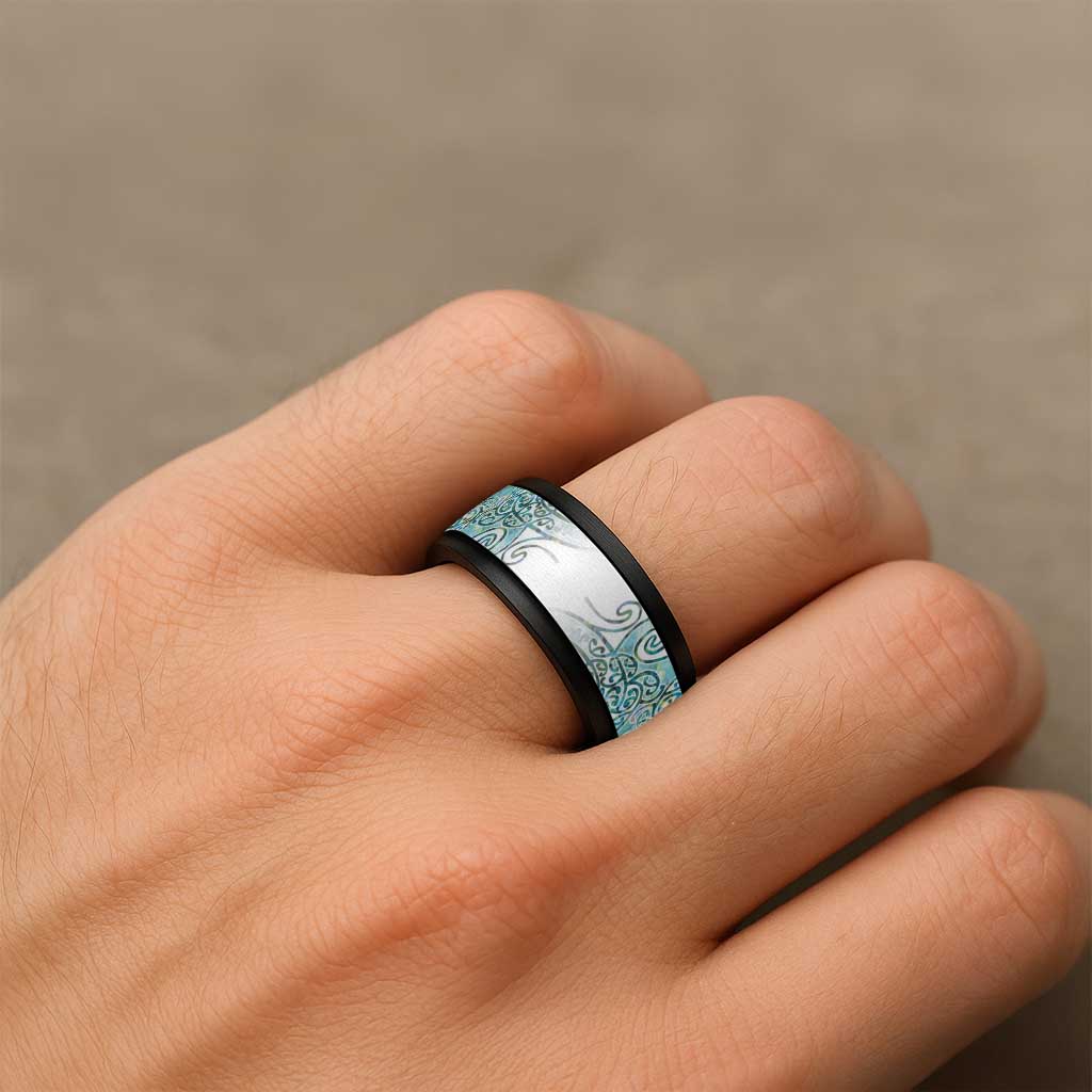 Aotearoa Maori Koru Curves Spinner Ring Mossy Paua Shell