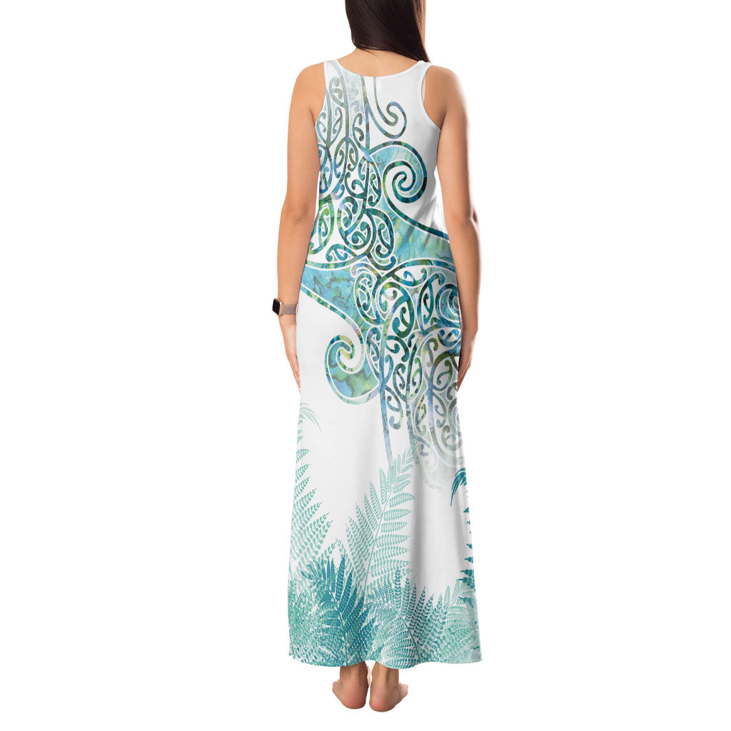 Aotearoa Maori Koru Curves Tank Maxi Dress Mossy Paua Shell