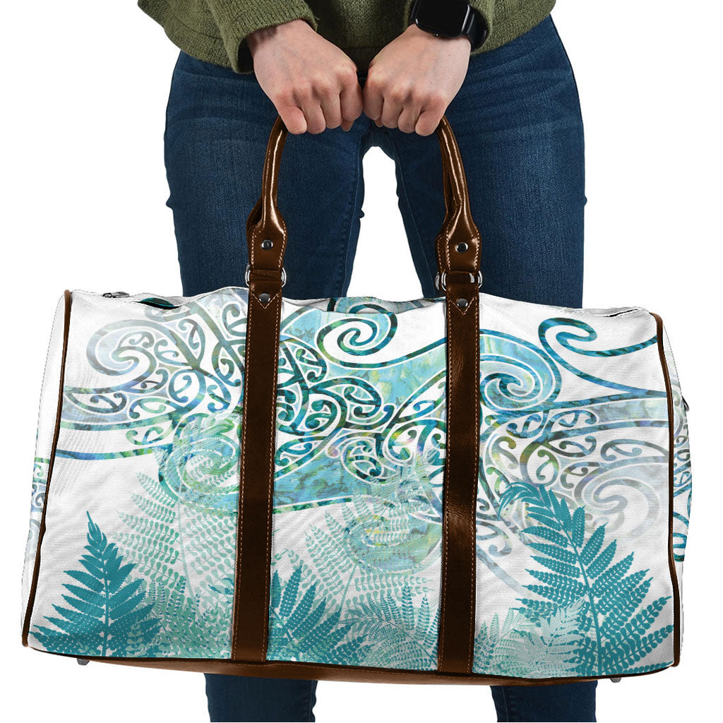 Aotearoa Maori Koru Curves Travel Bag Mossy Paua Shell