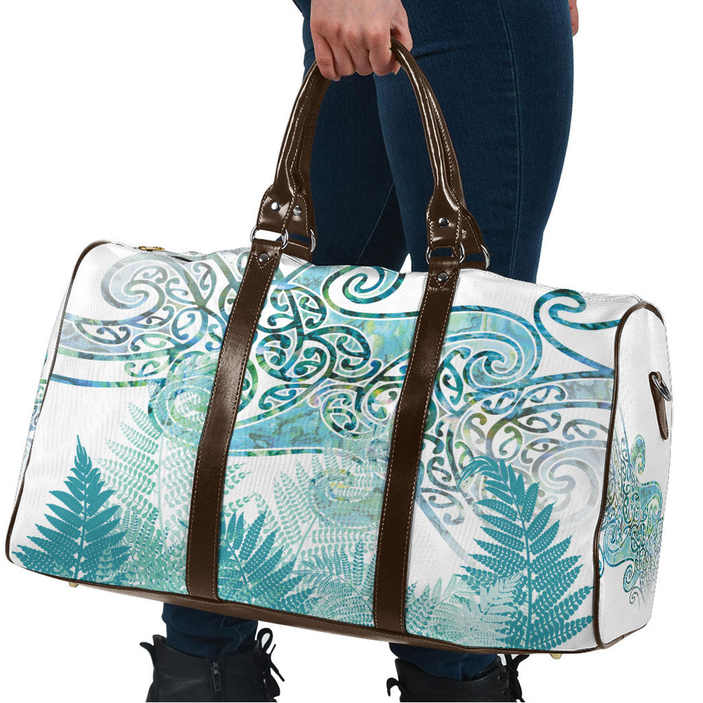Aotearoa Maori Koru Curves Travel Bag Mossy Paua Shell
