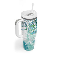 Aotearoa Maori Koru Curves Tumbler With Handle Mossy Paua Shell