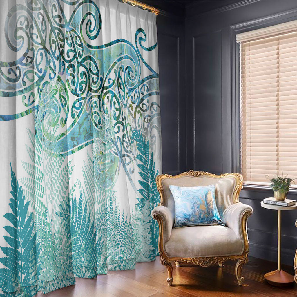 Aotearoa Maori Koru Curves Window Curtain Mossy Paua Shell