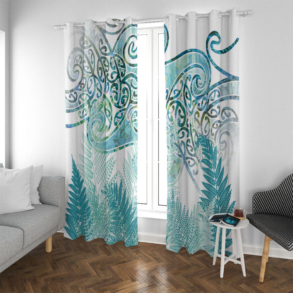 Aotearoa Maori Koru Curves Window Curtain Mossy Paua Shell