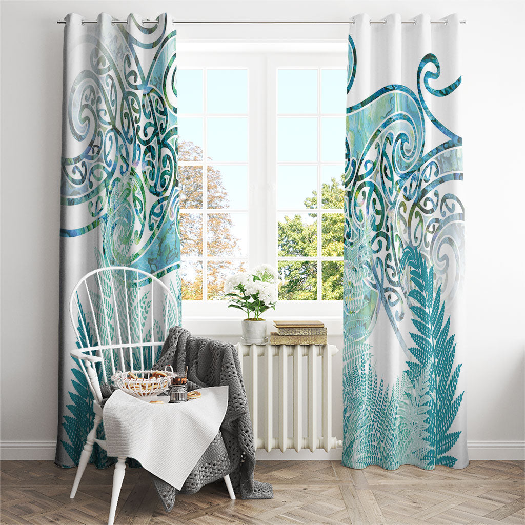Aotearoa Maori Koru Curves Window Curtain Mossy Paua Shell