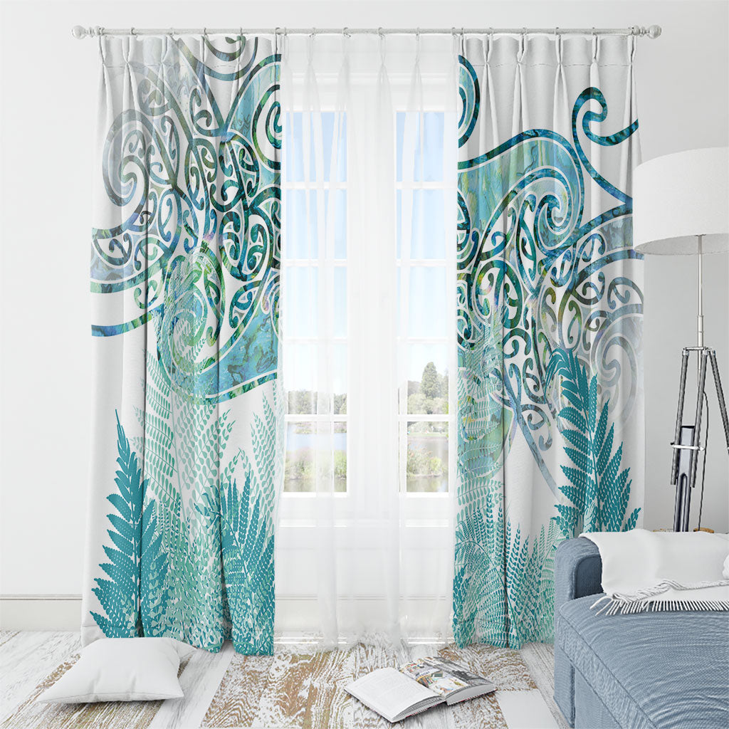 Aotearoa Maori Koru Curves Window Curtain Mossy Paua Shell