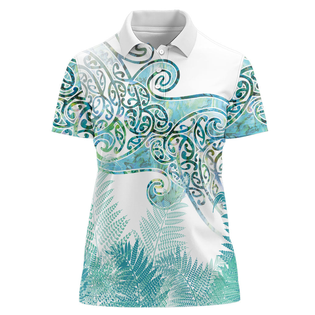 Aotearoa Maori Koru Curves Women Polo Shirt Mossy Paua Shell