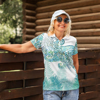 Aotearoa Maori Koru Curves Women Polo Shirt Mossy Paua Shell
