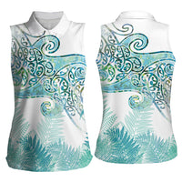 Aotearoa Maori Koru Curves Women Sleeveless Polo Shirt Mossy Paua Shell