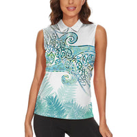 Aotearoa Maori Koru Curves Women Sleeveless Polo Shirt Mossy Paua Shell