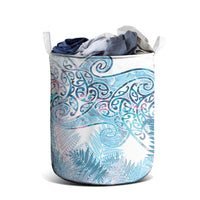 Aotearoa Maori Koru Curves Laundry Basket Aqua Paua Shell
