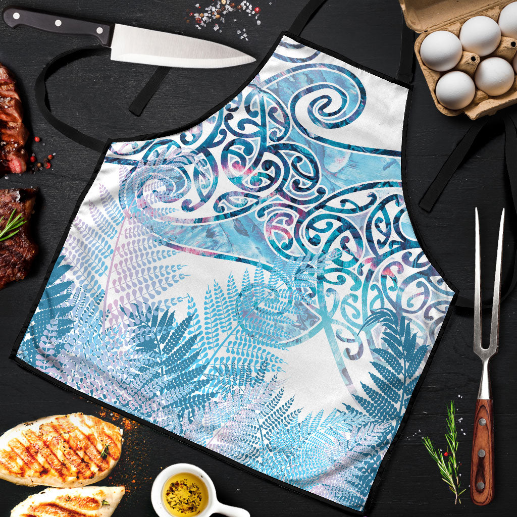 Aotearoa Maori Koru Curves Apron Aqua Paua Shell