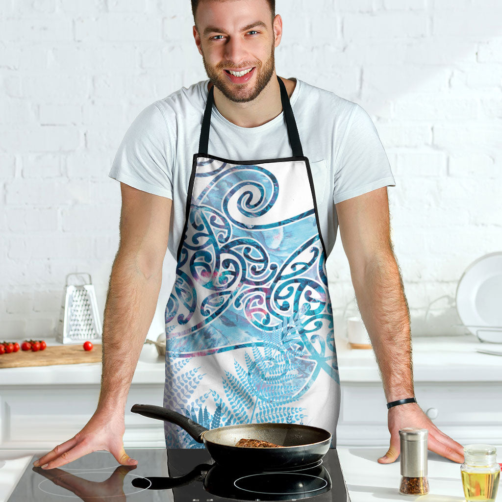 Aotearoa Maori Koru Curves Apron Aqua Paua Shell