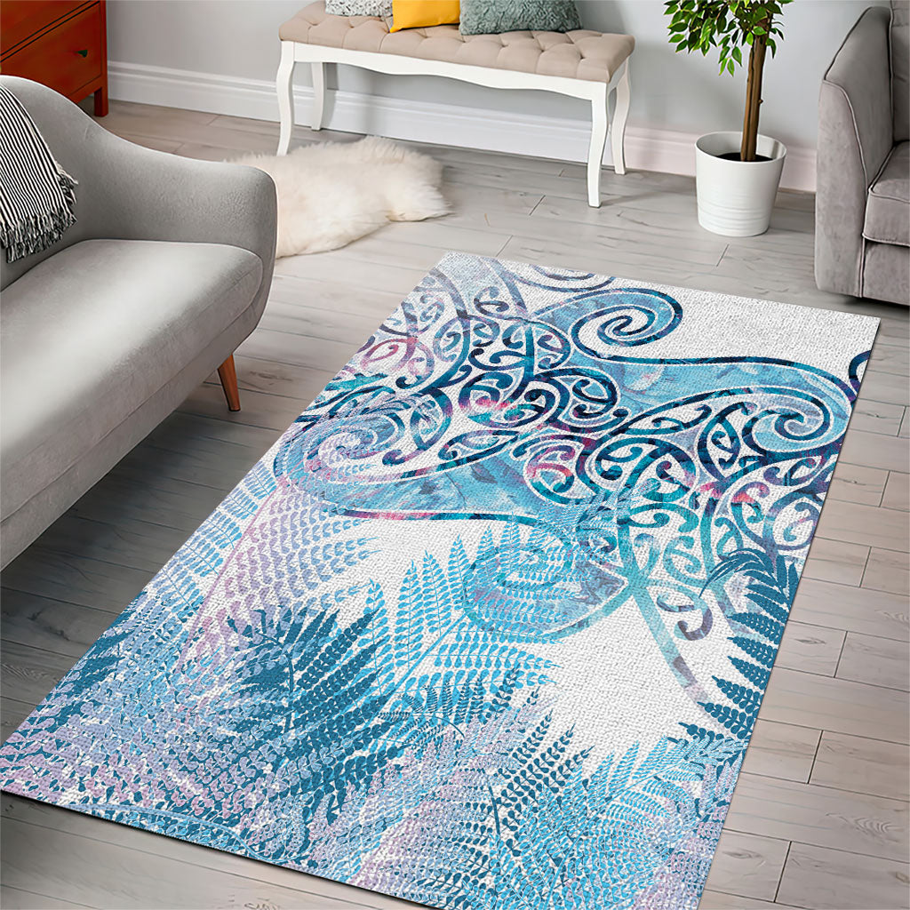 Aotearoa Maori Koru Curves Area Rug Aqua Paua Shell