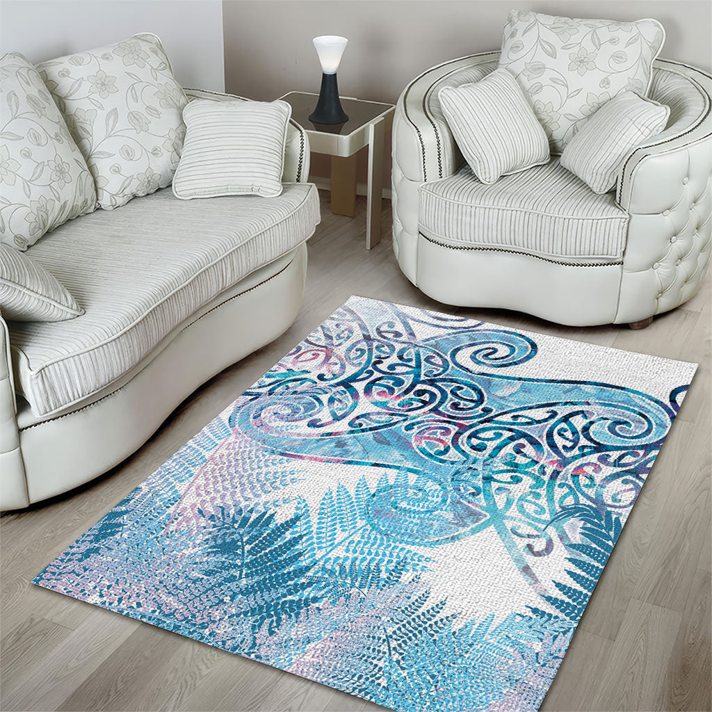 Aotearoa Maori Koru Curves Area Rug Aqua Paua Shell
