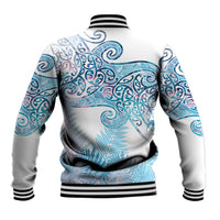 Aotearoa Maori Koru Curves Baseball Jacket Aqua Paua Shell