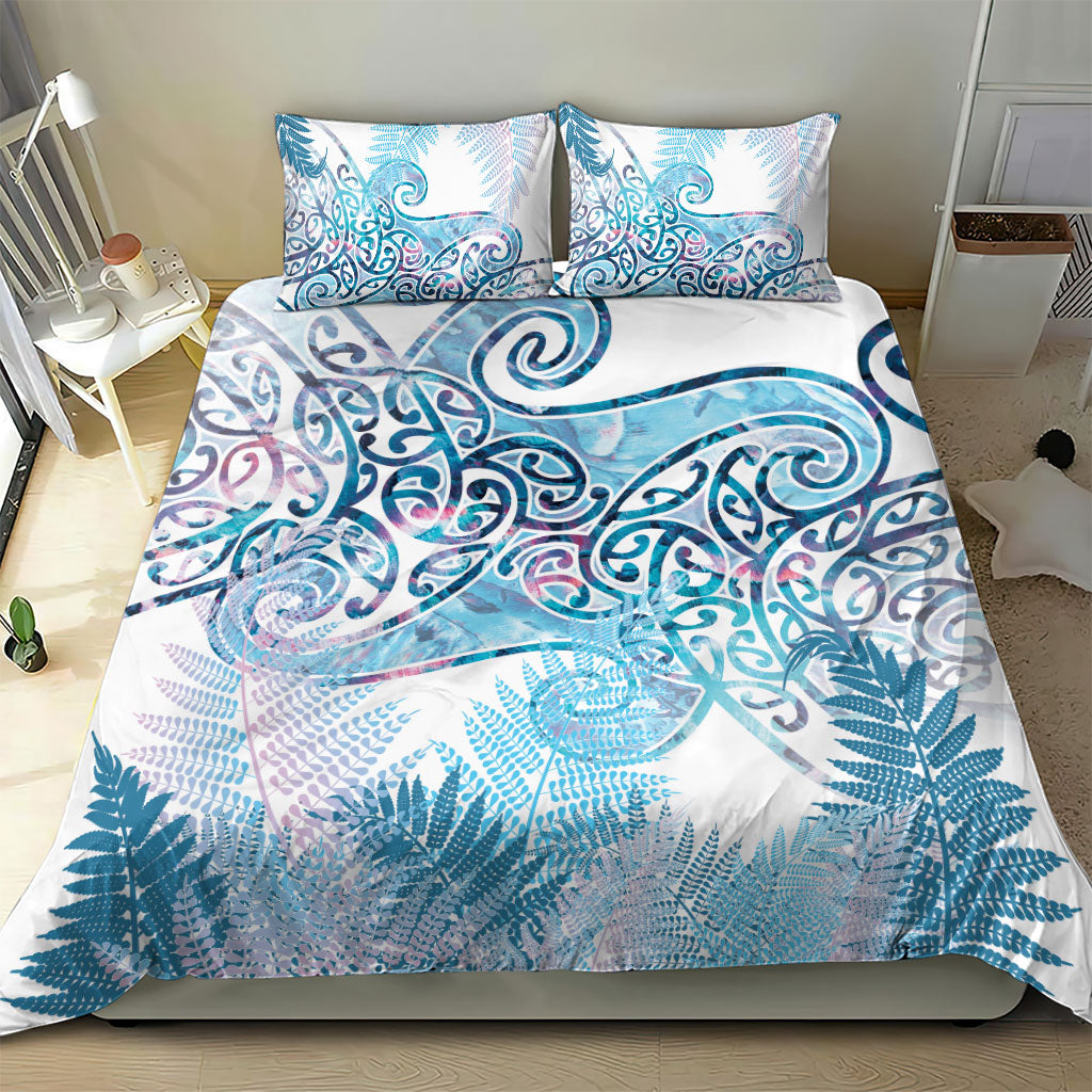 Aotearoa Maori Koru Curves Bedding Set Aqua Paua Shell