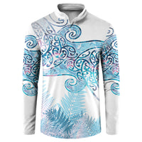 Aotearoa Maori Koru Curves Button Sweatshirt Aqua Paua Shell
