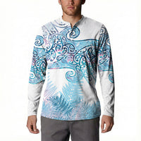 Aotearoa Maori Koru Curves Button Sweatshirt Aqua Paua Shell