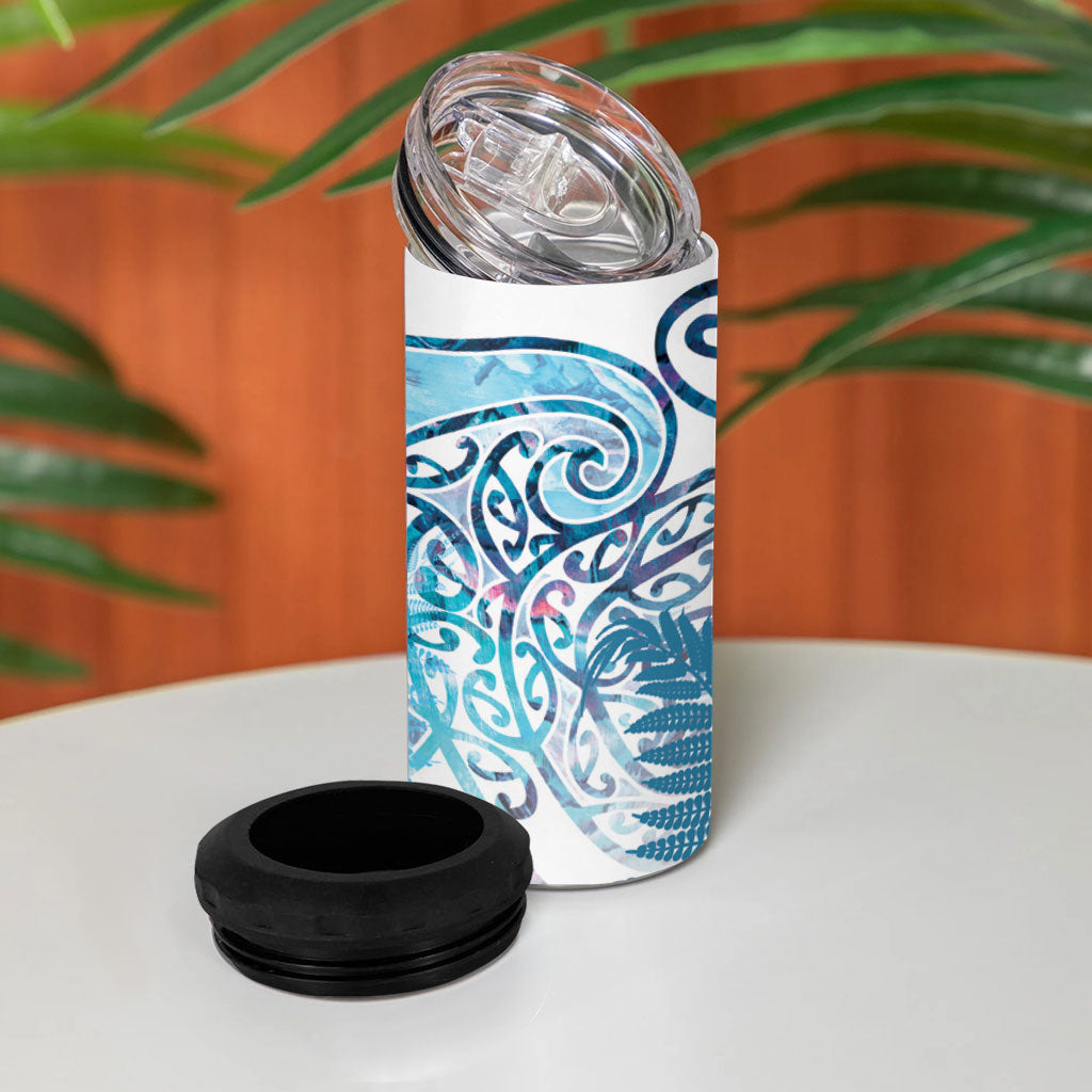 Aotearoa Maori Koru Curves 4 in 1 Can Cooler Tumbler Aqua Paua Shell