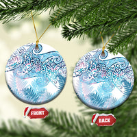 Aotearoa Maori Koru Curves Ceramic Ornament Aqua Paua Shell
