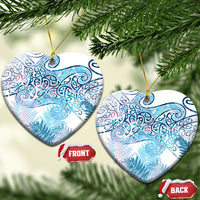 Aotearoa Maori Koru Curves Ceramic Ornament Aqua Paua Shell