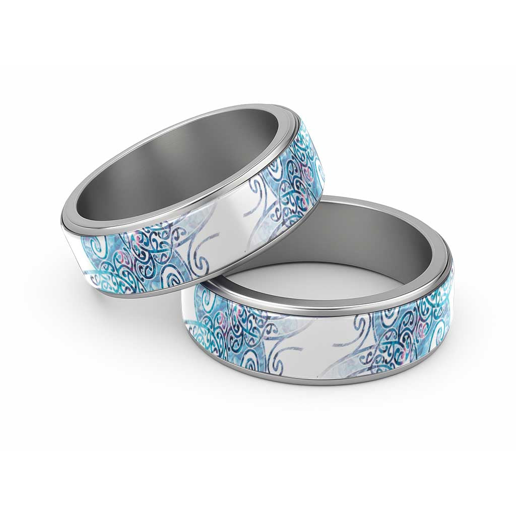 Aotearoa Maori Koru Curves Classic Ring Aqua Paua Shell