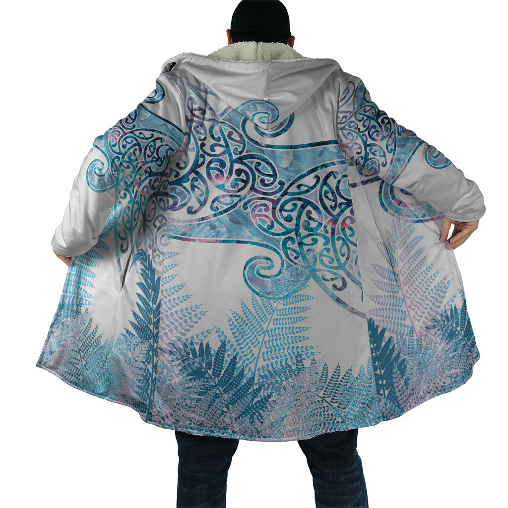 Aotearoa Maori Koru Curves Cloak Aqua Paua Shell