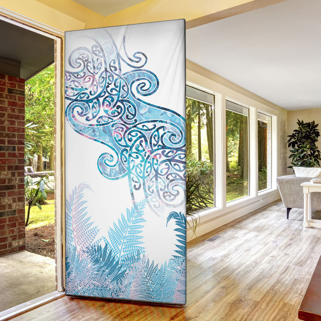 Aotearoa Maori Koru Curves Door Cover Aqua Paua Shell