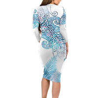Aotearoa Maori Koru Curves Family Matching Long Sleeve Bodycon Dress and Hawaiian Shirt Aqua Paua Shell LT7 - Polynesian Pride