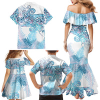 Aotearoa Maori Koru Curves Family Matching Mermaid Dress and Hawaiian Shirt Aqua Paua Shell LT7 - Polynesian Pride