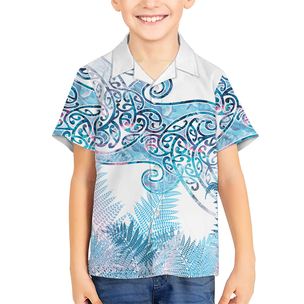 Aotearoa Maori Koru Curves Family Matching Mermaid Dress and Hawaiian Shirt Aqua Paua Shell LT7 Son's Shirt Blue - Polynesian Pride