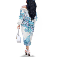 Aotearoa Maori Koru Curves Family Matching Off The Shoulder Long Sleeve Dress and Hawaiian Shirt Aqua Paua Shell LT7 - Polynesian Pride